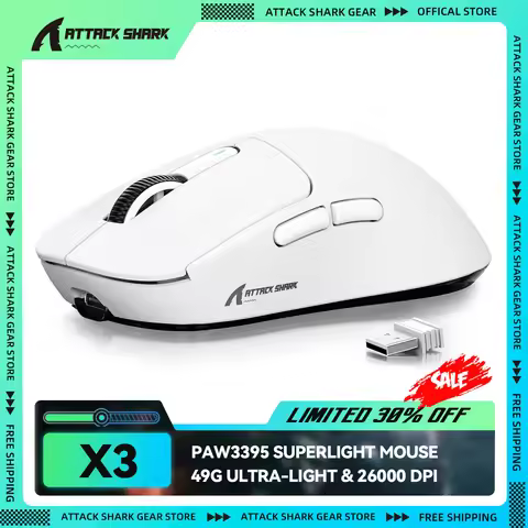 ATTACK SHARK X3 Wireless Gaming Mouse, PixArt PAW3395 Sensor, 26K DPI, 49g Ultralight, Tri-mode 2.4G