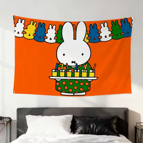 Cawaii Rabbit M-Miffy N-Nijntje Birthday Flag Room Dorm Camping Party Hogar Garage Living Room Bedsi