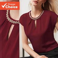 Lovito Women's Casual Blouse for Party, Hollow Design, Spring/Summer, Claret, Model LK2ED830  Lovito