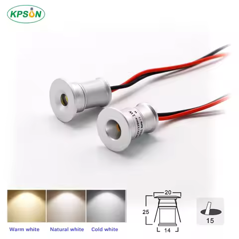 1W LED Mini Spotlight 15mm Cutout Recessed Lighting DC3V/12V IP65 Home Kitchen Ceiling Light 30D/120