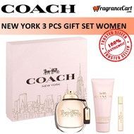 Coach New York 3 Pcs Gift Set for Women (90ml EDP + Body Lotion + Travel Spray) GiftSet Collection [Authentic Perfume]