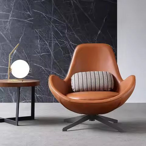 l Modern hotel bedroom balcony living room tan leather lounge chair comfortable swivel chair lounge 