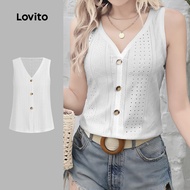 Lovito Casual Top Button Soft and Comfortable Spring/summer White Top for Women L137ED050 Lovito But