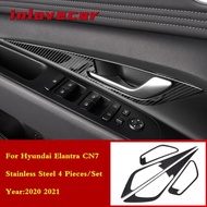 aihei สำหรับhyundai Elantra Cn7 2020 2021 2022 Lhdภายในรถสแตนเลสคาร์บอนไฟเบอร์ตกแต่งฝาครอบtrimประตูด