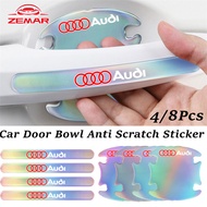 4/8Pcs Audi Colorful Laser Car Door Bowl Sticker Anti Scratch Sticker Car Door Handle Rearview Mirro