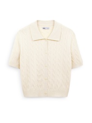 AIIZ (เอ ทู แซด) - AIIZ เสื้อแขนสั้นผู้หญิงกระดุมหน้าผ้าถักทอลาย AIIZ Womens Cable Knitted Button Fr