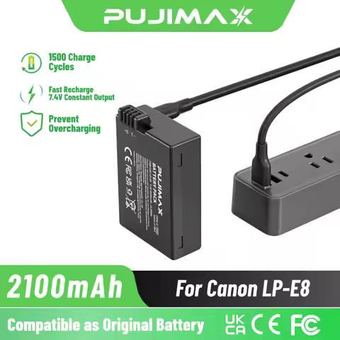 PUJIMAX 2100mAh LP-E8 with Type-C Input For Canon EOS 550D,600D,650D,700D,Rebel T2i,T3i,T4i,T5i,Kiss