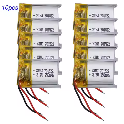 10Pcs 3.7V 250mAh 0.92Wh Rechargeable Li Lithium Battery 701522 Cell Li-ion For Sat Nav Bluetooth Sp