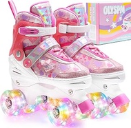 Roller Skates Children Girls with Glitter Hearts and Luminous Wheels, 4-Way Adjustable, Roller Skate