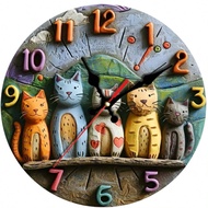 1 Pc 10 Inch/12 Inch Silent Round Wall Wooden Clock With Quartz Movement, Autumn Cats Design - Color