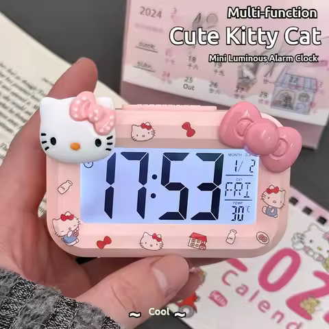 Hello Kitty Mini Student Alarm Clock Cute Timer Multi Functional Portable Dormitory Desktop Compact 