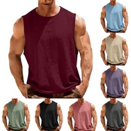 2026 Men's Vest Fitness Running Outdoor Leisure Sports Sleeveless Top Pure Cotton Cotton Linen Men's