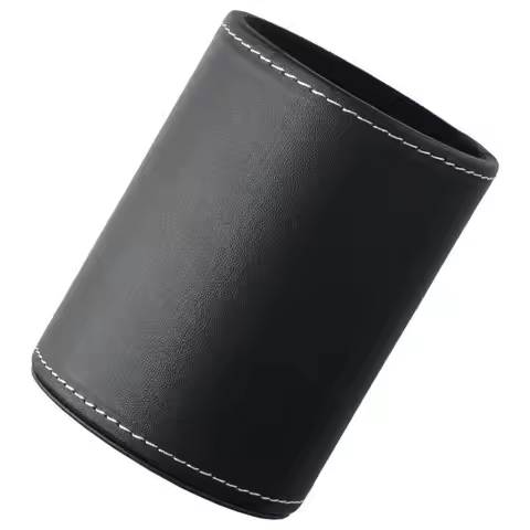 Leather Leather Round Pen Holder Multipurpose Black Round Desk Organizer 4.92 X 3.27 Inch Storage Pe