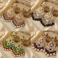 Indian Chandbali Earrings Ethnic Saree Wedding Guest Deepavali Jewellery Pearl Statement Earrings