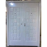 pintu utama rumah baja double kupu tarung tablet besar motif kotak besar rubik timbul ukir tekstur g