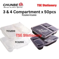 CBware (50Sets) TC1200 / FC1200 Chunbe Compartment Food Container With Lid Kotak Plastik Nasi Plasti
