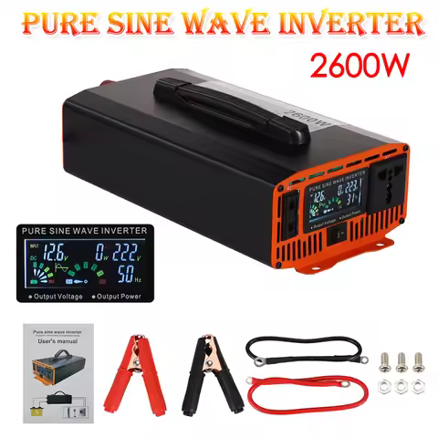 LED Display High Power Car Power Inverter 2600W 12V/24V/48V TO AC 220V 50hz Pure Sine Wave Inverter 
