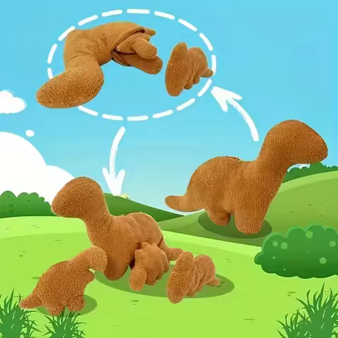 4-Piece Dinosaur & Chicken Nugget Plush Set - Soft Stegosaurus & MiniHugs for Children - Perfect for