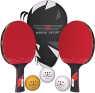 NIBIRU SPORT Ping Pong Paddles Set of 2 - Premium Table Tennis Paddles Kit with 2 Rackets, 3 Balls &