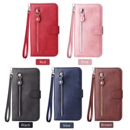 Fashion Zipper Flip Case For Samsung Galaxy A22 F22 M22 A32 A22S A51 M32 A71 4g 5g Solid Color Retro PU Leather Wallet Card Slot Cover with Hand Lanyard