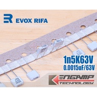 (10 Pcs) [F-CAP] 0.0015uF/63V 1n5K63V EVOX MMK5 2.5x7.2 H6.5mm P = 5