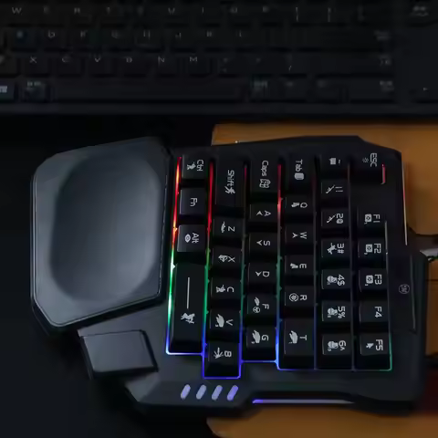 USB Single Hand Keyboard Luminous Ultra-slim One Handedly Keyboard Wired Mini Gaming Mechanical Keyb