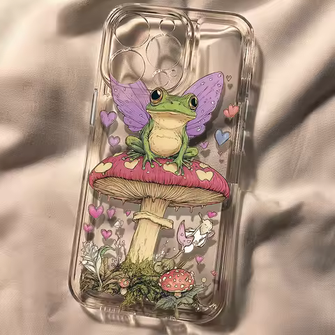 Fairy Tale Style Elf Frog Mushroom Pattern Phone Case For iPhone 17 Air 16 15 14 13 12 11 Pro Max X 