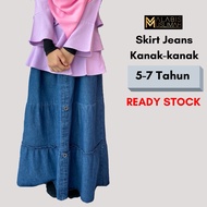 Skirt Denim Budak Muslimah | Long Jeans Skirt Kanak-Kanak 5-7 tahun | Malabis Muslimah