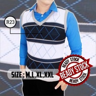 R23 - Rompi Rajut Motif Garis Hitam Putih Biru | Rompi Rajut Pria | Rompi Kantor | Rompi Sekolah | R