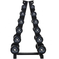 42kg Urethane Round Dumbbells Set with 6 Pairs A-Frame Rack (1kg to 6kg)