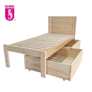 SEA HORSE Pinewood Bed Frame with 2 Drawers KD07A-2D Model!