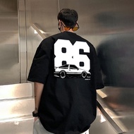 Cool Men's t-shirt Loose Fit Black White Suitable For Youth 'Car Eighty Six' t shirt Kyc Clothing S-