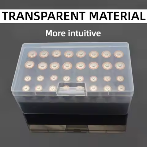 32 Compartment Battery Storage Box with Safety Device Lining-Heavy-Duty PP Plastic AA/AAA Battery St
