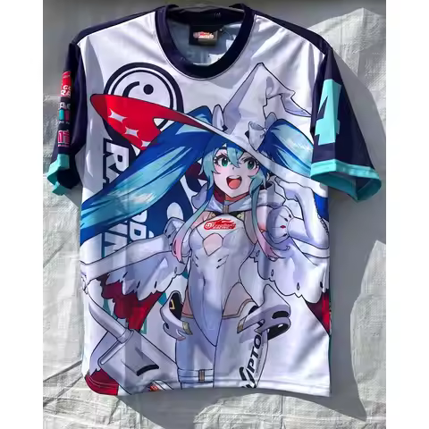 Hatsune Miku Racing Witch T Shirt Y2K GT Project Anime Full Print Short Sleeve Casual Crew Neck Stre