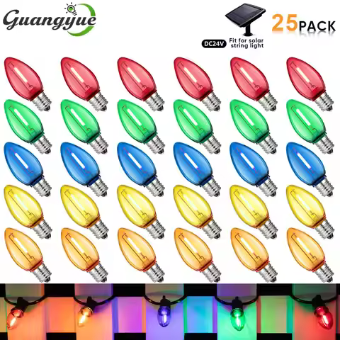 C7 Multicolor Light Bulb 1W DC24V LED Replacement Bulbs for Outdoor Christmas String Lights E12 Cand