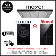 FUJIOH FH-GS2515 SVGL DOMINO GAS HOB 1 BURNER + RINNAI RB-3012H-CB 30CM INDUCTION HOB 2 ZONE + MAYER MMSI900HS 90CM SEMI-INTEGRATED SLIMLINE COOKER HOOD