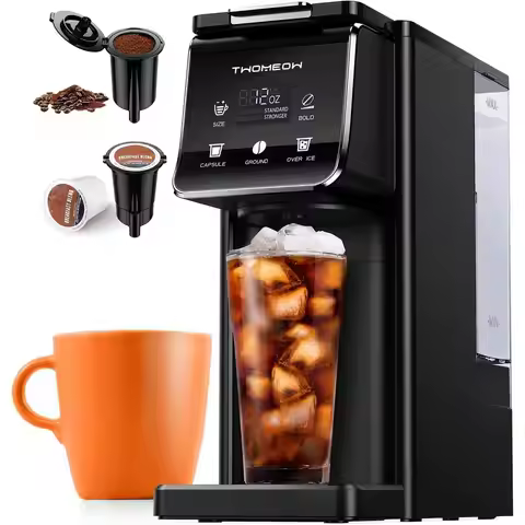 Hot & Iced Bold Single Serve Coffee Maker, K-Cup and Grounds, 52 Oz Removable Water Tank, 6-14 Oz Br