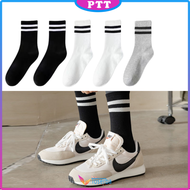 Kaos Kaki Wanita Double Stripe Socks Garis 2 Casual Kekinian Garis Hitam Panjang Sebetis 6995  ptt