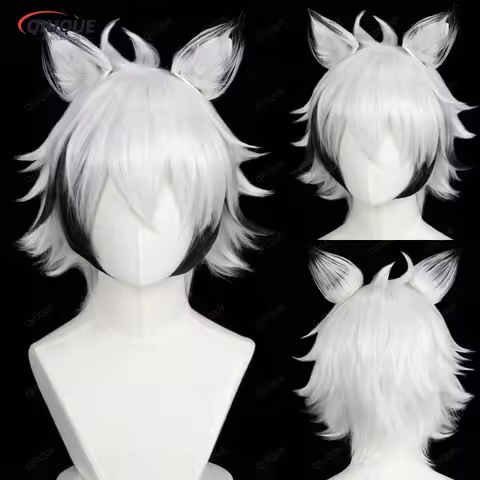 Von Lycaon Wig Men Short Hair with Ears Silver White Black Wig Cosplay Wigs Heat Resistant Synthetic