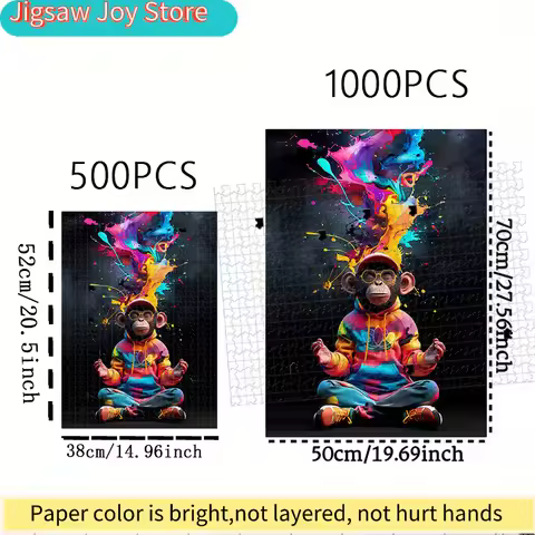 Monkeys, Colors & Meditation Puzzle - 500/1000pcs Adult Brain Teaser for Family Interactive Games an