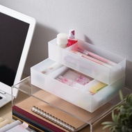 日本霜山 可疊分隔式桌面抽屜霧透PP收納盒-小-3入(送分隔片12入)