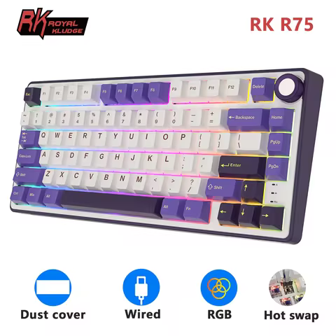 RK R75 Royal Kludge Gasket Wired Gamer Keyboard 80 Keys 80% RGB Backlit Hot-swappable Mechanical Key