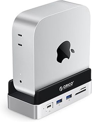 ORICO MiniDock Compatibility with Mac Mini M4, 10-in-1 Aluminum USB C Hub with M.2 SSD Enclosure, 10