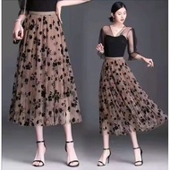 2-Layer Chiffon Floral Skirt Can Be Worn on 2 Sides Women's Fashion Waistband Under 60kg Skirt Lengt