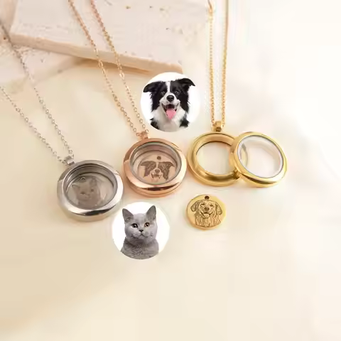 Custom Pet Fur Necklace Pet Fur Locket Necklace Dog Hair Memorial Locket Necklace with Photo Dog Pet