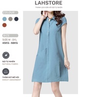 LAHSTORE shirt collar loose dress in rough fabric with side pockets, youthful and luxurious DS03 (Bl