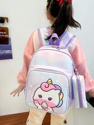 Mochila Para Niñas Con Diseño De Unicornio De Dibujos Animados Y Estuche De Lápices A Juego