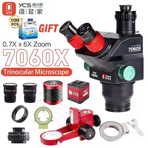 YCS Trinocular Microscope 7060X No Base 7-60X Zoom Ultra HD X80 4K Camera Kit for Phones Chip PCB We