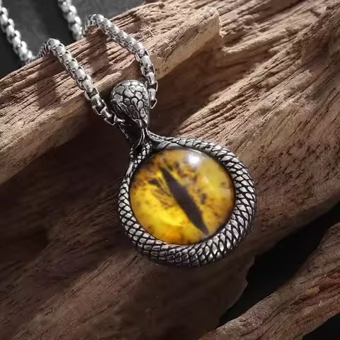 Retro Gothic Devil's Eye Pendant Snake Eyes Long Eye Necklace Men's Personalized Punk Knight Exorcis