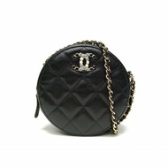 CHANEL 圓餅包黑色牛皮30開琺瑯扣肩背包